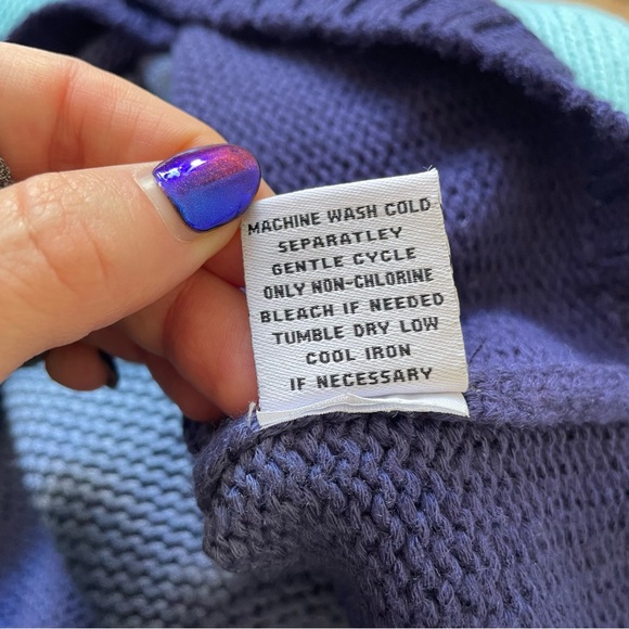 Anthropologie 525 America Blue Ombre Knit Short Sleeve Cropped Hoodie Sweater M - Picture 10 of 12